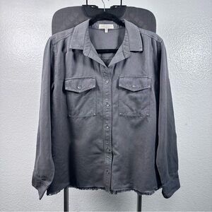 Side Stitch Women’s Front Button Down Gray Blouse Size S